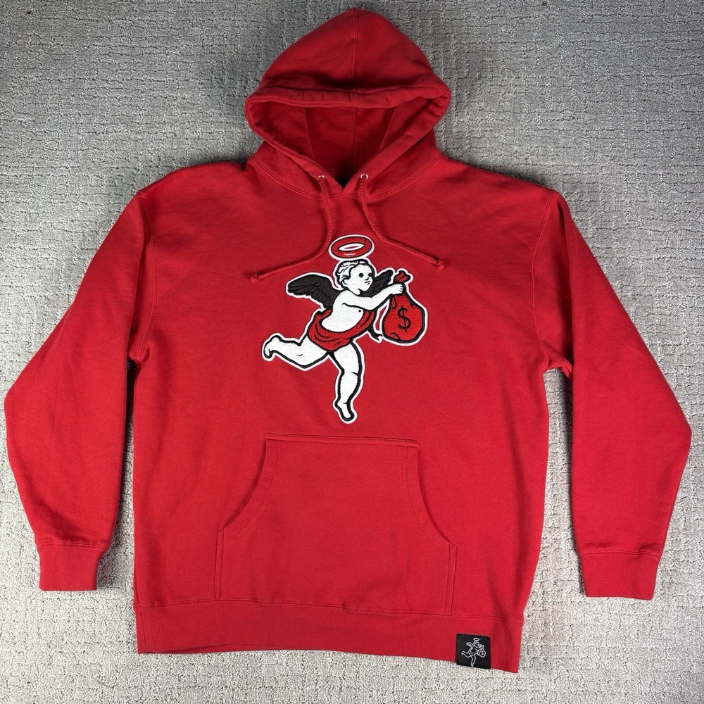 Hasta Muerte Chenille Angel Patch Hoodie Men's XL Red Embroidered